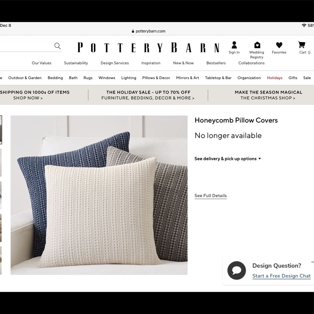 POTTERY BARN SOLD OUT HONEYCOMB IVORY THROW PILLOW COVER 18 INCH